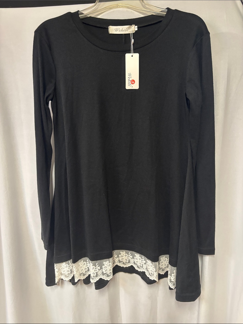 Wekili Women's Long Sleeve Lace Scoop Neck A-line Tunic Blouse